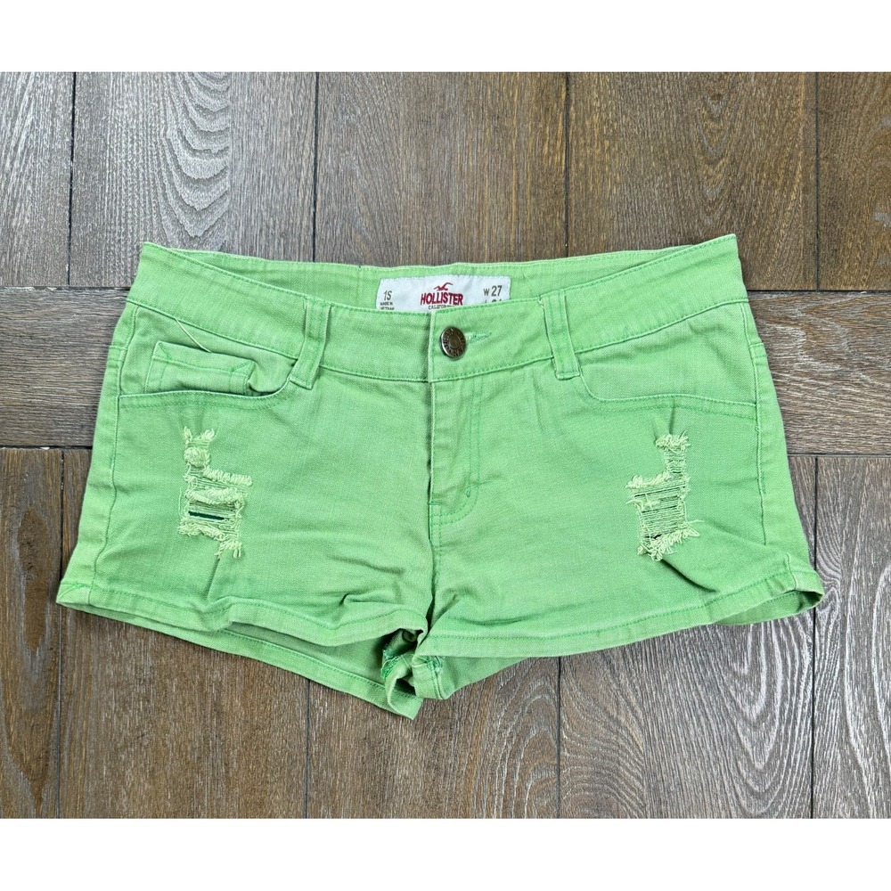 Hollister Women's Denim Short Shorts Size 1S W27 Green Distressed Low Rise